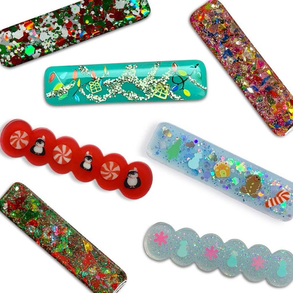Christmas Glitter Resin Bar Hair Clips-Clearance no slip hair clips-Flower No slip hair clips-Animal no slip hair clips-Star no slip hair clip-heart no slip hair clips-butterfly no slip hair clips-Moo G Clips