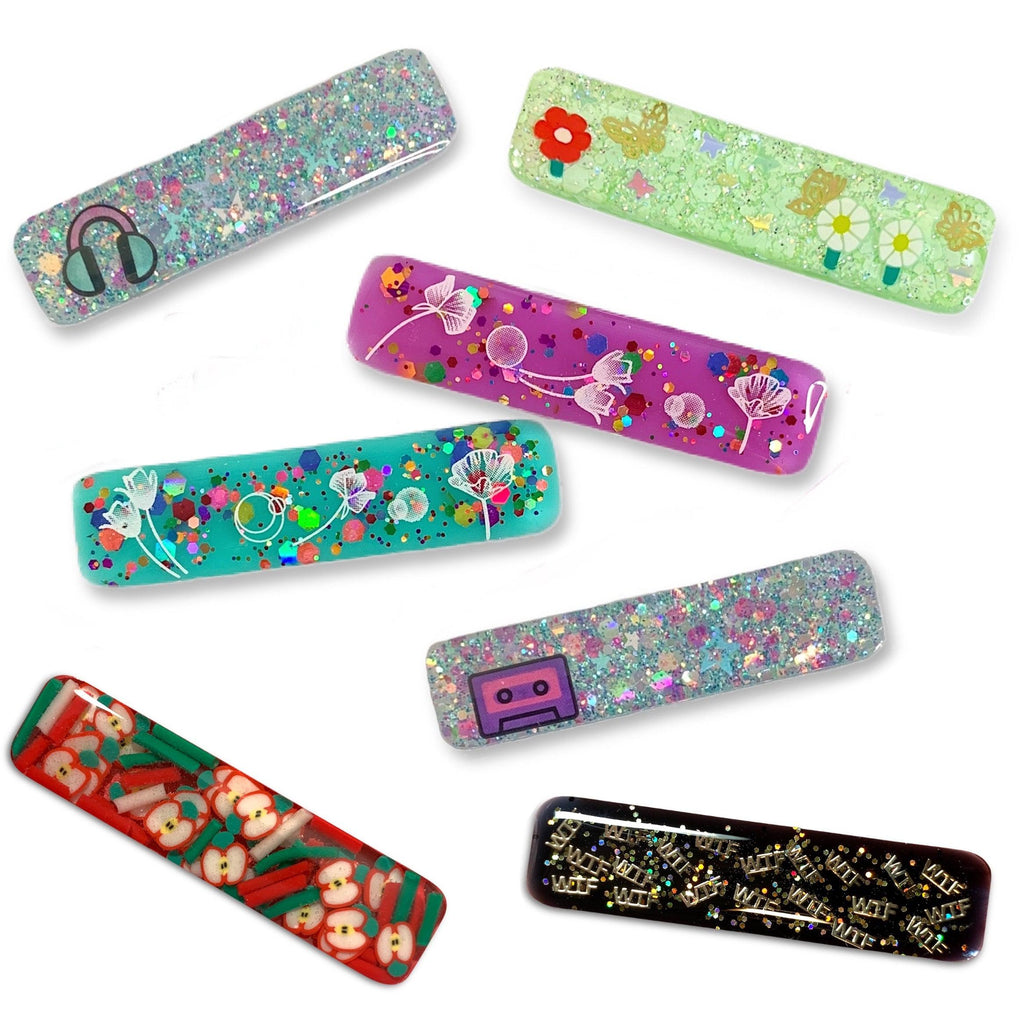 Confetti Resin Bar Hair Clips-Clearance no slip hair clips-Flower No slip hair clips-Animal no slip hair clips-Star no slip hair clip-heart no slip hair clips-butterfly no slip hair clips-Moo G Clips