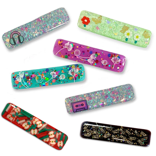 Confetti Resin Bar Hair Clips-Clearance no slip hair clips-Flower No slip hair clips-Animal no slip hair clips-Star no slip hair clip-heart no slip hair clips-butterfly no slip hair clips-Moo G Clips
