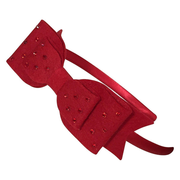 Double Bow Felt & Crystal Headbands-girls felt crystal bow headband-Moo G Clips