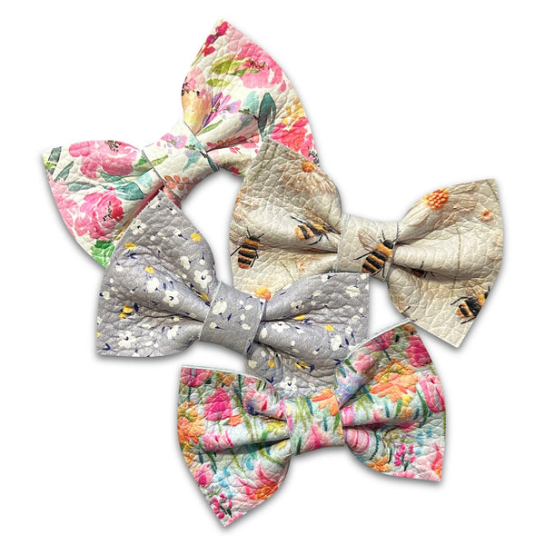 Golden Afternoon Garden Leather Hair Bows *NEW!*-no slip leather hair bows no slip leather hair clips-Moo G Clips