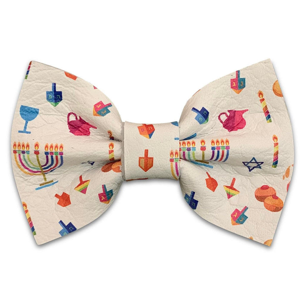 Hanukkah Print Leather Hair Bows-no slip leather hair bows no slip leather hair clips-Moo G Clips