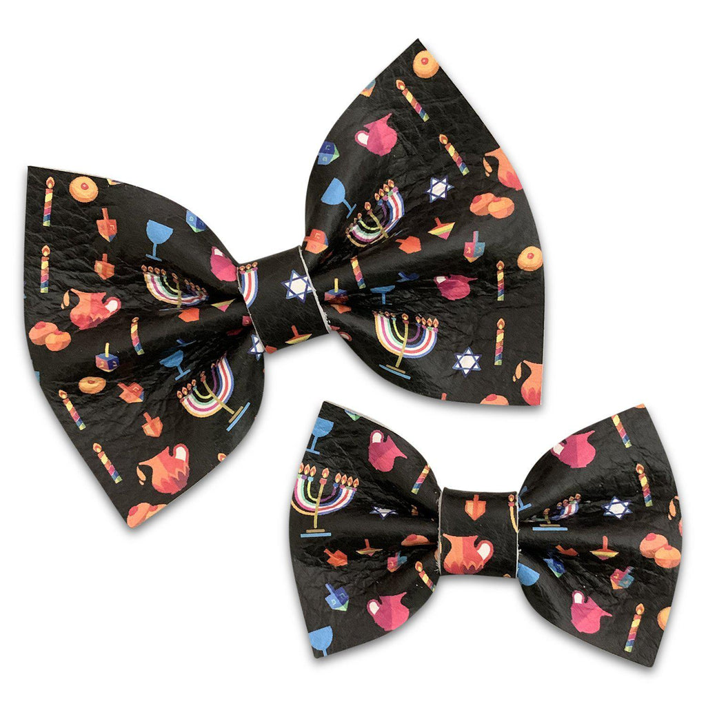 Hanukkah Print Leather Hair Bows-no slip leather hair bows no slip leather hair clips-Moo G Clips