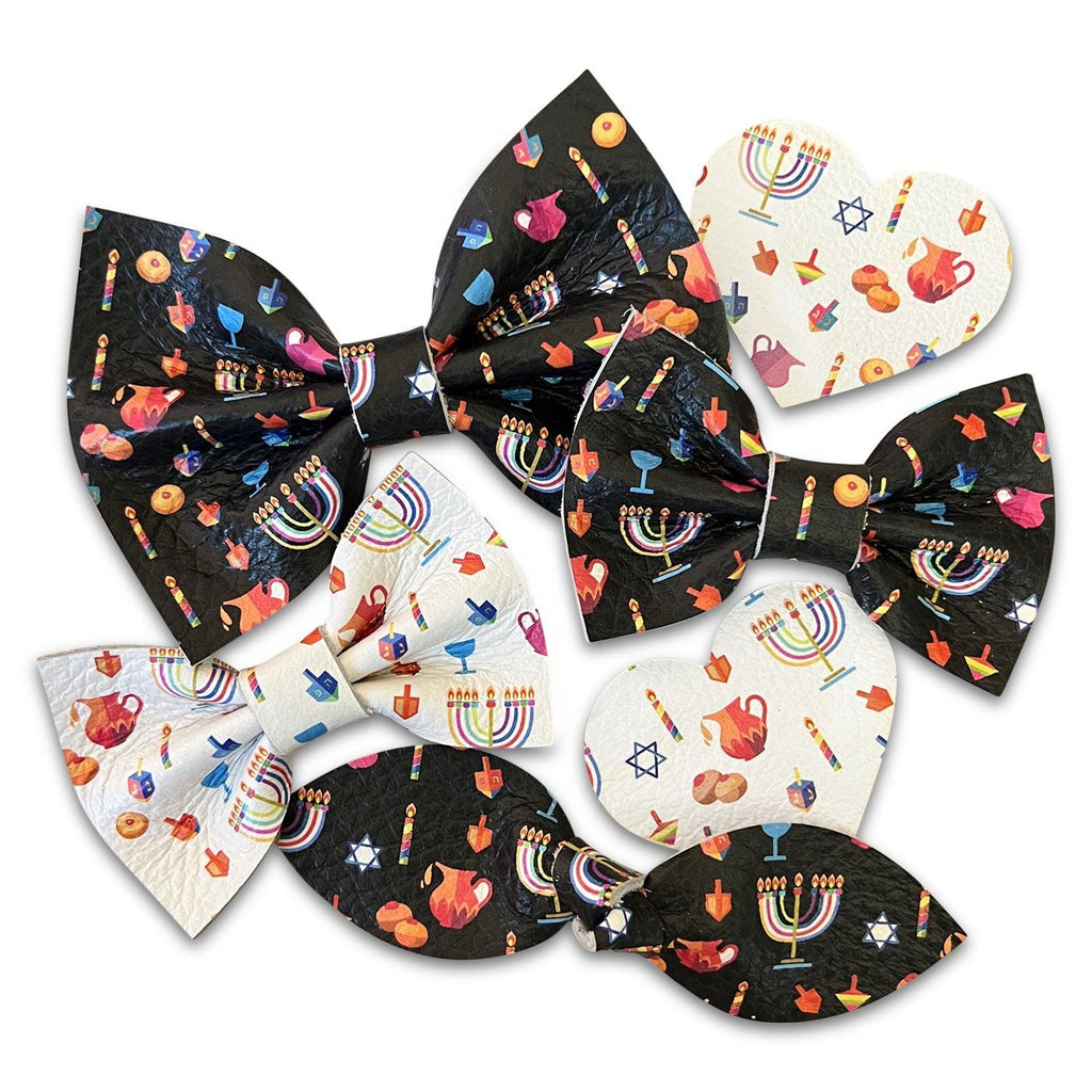 Hanukkah Print Leather Hair Bows-no slip leather hair bows no slip leather hair clips-Moo G Clips