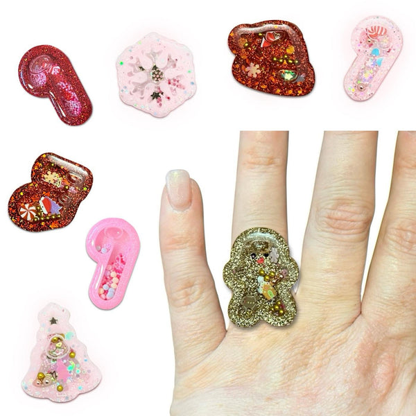 Holiday Resin Liquid Shaker Rings-Clearance no slip hair clips-Flower No slip hair clips-Animal no slip hair clips-Star no slip hair clip-heart no slip hair clips-butterfly no slip hair clips-Moo G Clips