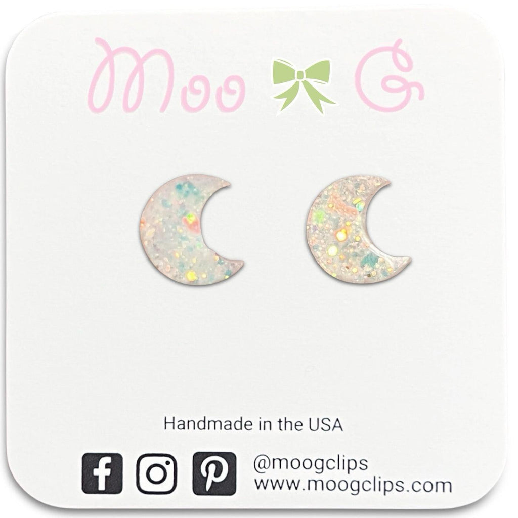 Iridescent White Moon Resin Earrings-Clearance no slip hair clips-Flower No slip hair clips-Animal no slip hair clips-Star no slip hair clip-heart no slip hair clips-butterfly no slip hair clips-Moo G Clips