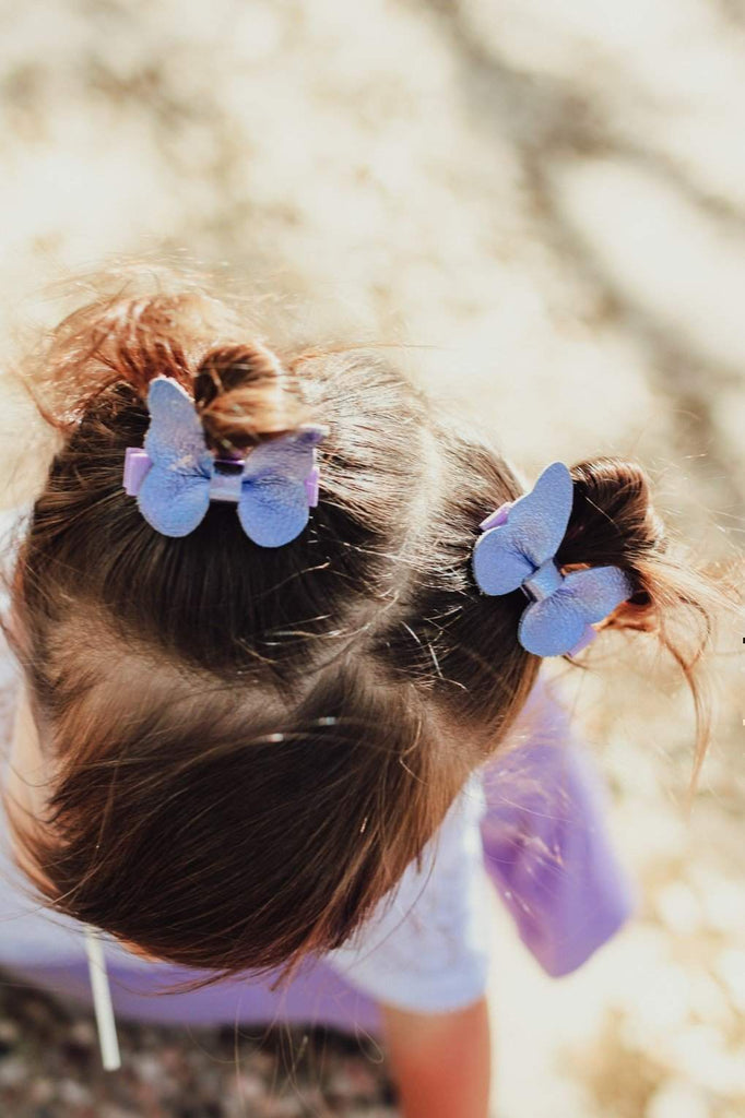 Leather Butterfly Hair Bows - Metallics-leather butterfly hair accessories - no slip clip - party hair bows - spring hair accessories - easter hair bows -Moo G Clips