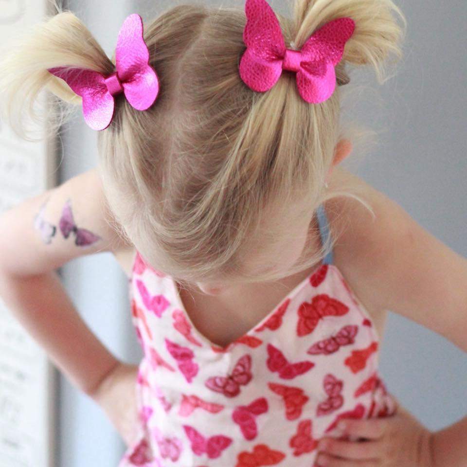 Leather Butterfly Hair Bows - Metallics-leather butterfly hair accessories - no slip clip - party hair bows - spring hair accessories - easter hair bows -Moo G Clips