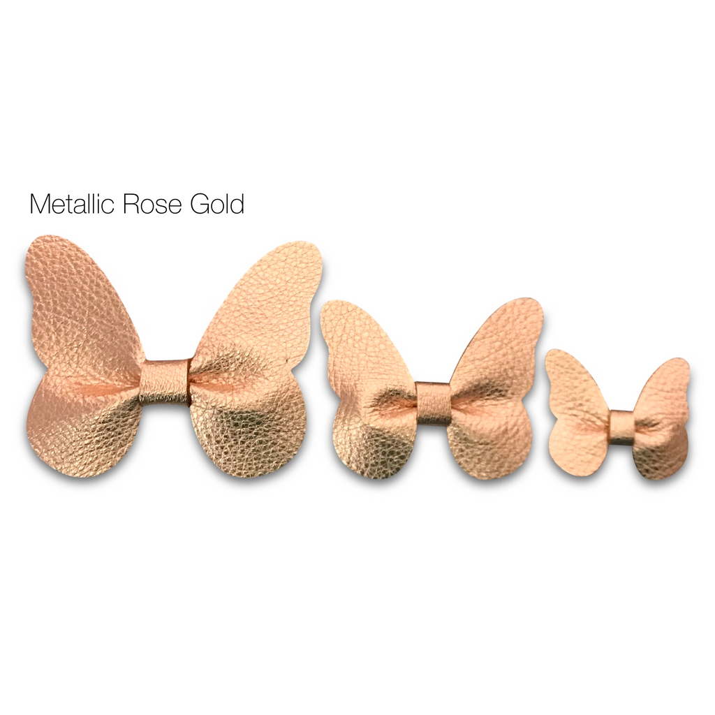 Leather Butterfly Hair Bows - Metallics-leather butterfly hair accessories - no slip clip - party hair bows - spring hair accessories - easter hair bows -Moo G Clips