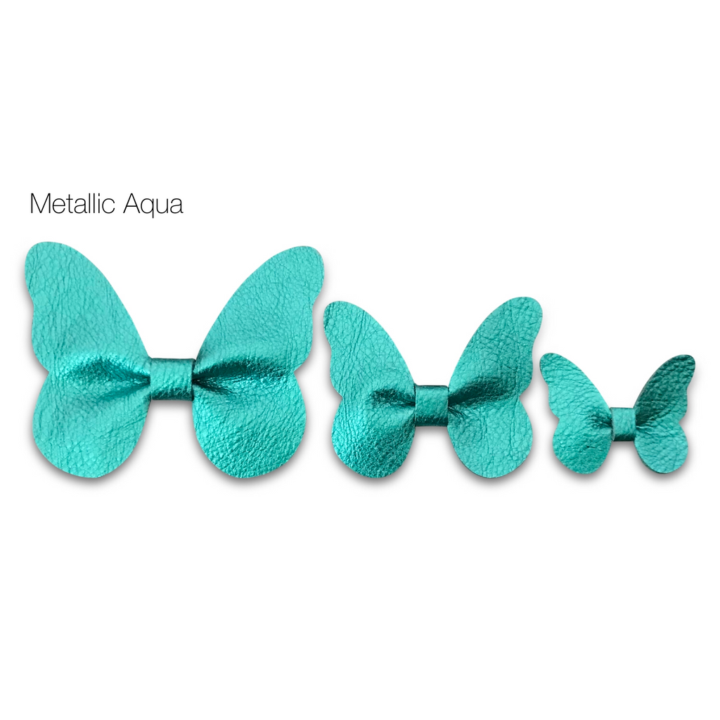 Leather Butterfly Hair Bows - Metallics-leather butterfly hair accessories - no slip clip - party hair bows - spring hair accessories - easter hair bows -Moo G Clips