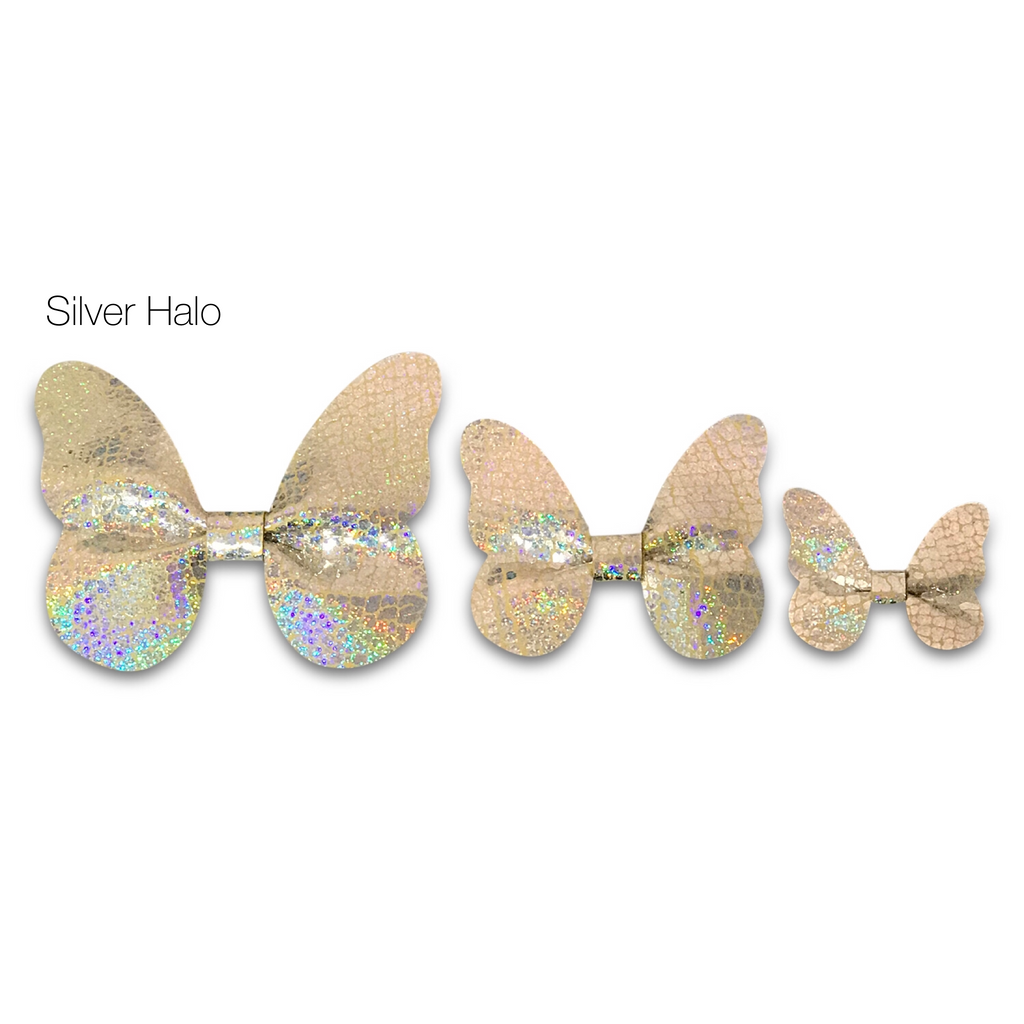Leather Butterfly Hair Bows - Metallics-leather butterfly hair accessories - no slip clip - party hair bows - spring hair accessories - easter hair bows -Moo G Clips