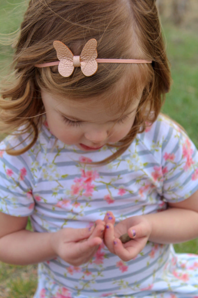 Leather Butterfly Hair Bows - Metallics-leather butterfly hair accessories - no slip clip - party hair bows - spring hair accessories - easter hair bows -Moo G Clips