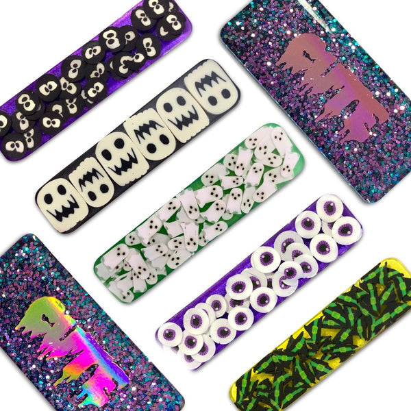 Spooky Halloween Resin Confetti Bar Hair Clips-Clearance no slip hair clips-Flower No slip hair clips-Animal no slip hair clips-Star no slip hair clip-heart no slip hair clips-butterfly no slip hair clips-Moo G Clips