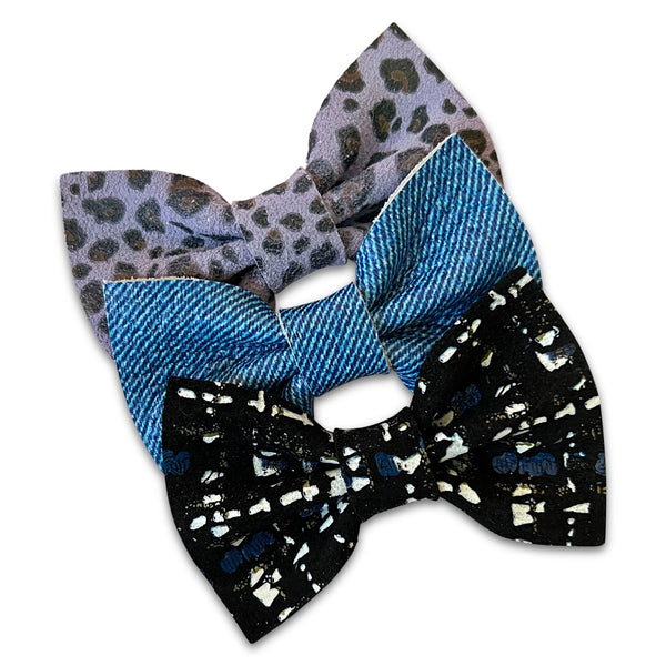 Tweed & Denim Leather Hair Bows *NEW!*-Clearance no slip hair clips-Flower No slip hair clips-Animal no slip hair clips-Star no slip hair clip-heart no slip hair clips-butterfly no slip hair clips-Moo G Clips
