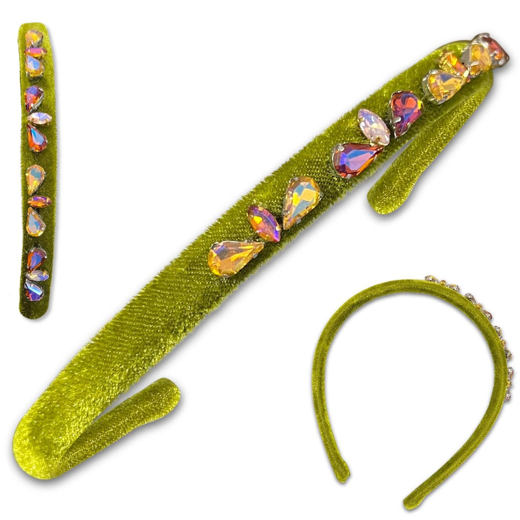 Velvet & Glass Gem Hard Headbands *NEW!*-no slip velvet hair bows no slip velvethair clips-Moo G Clips