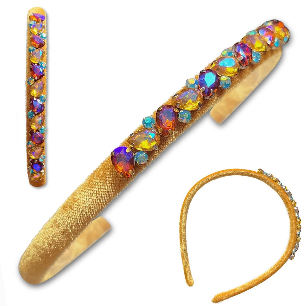 Velvet & Glass Gem Hard Headbands *NEW!*-no slip velvet hair bows no slip velvethair clips-Moo G Clips