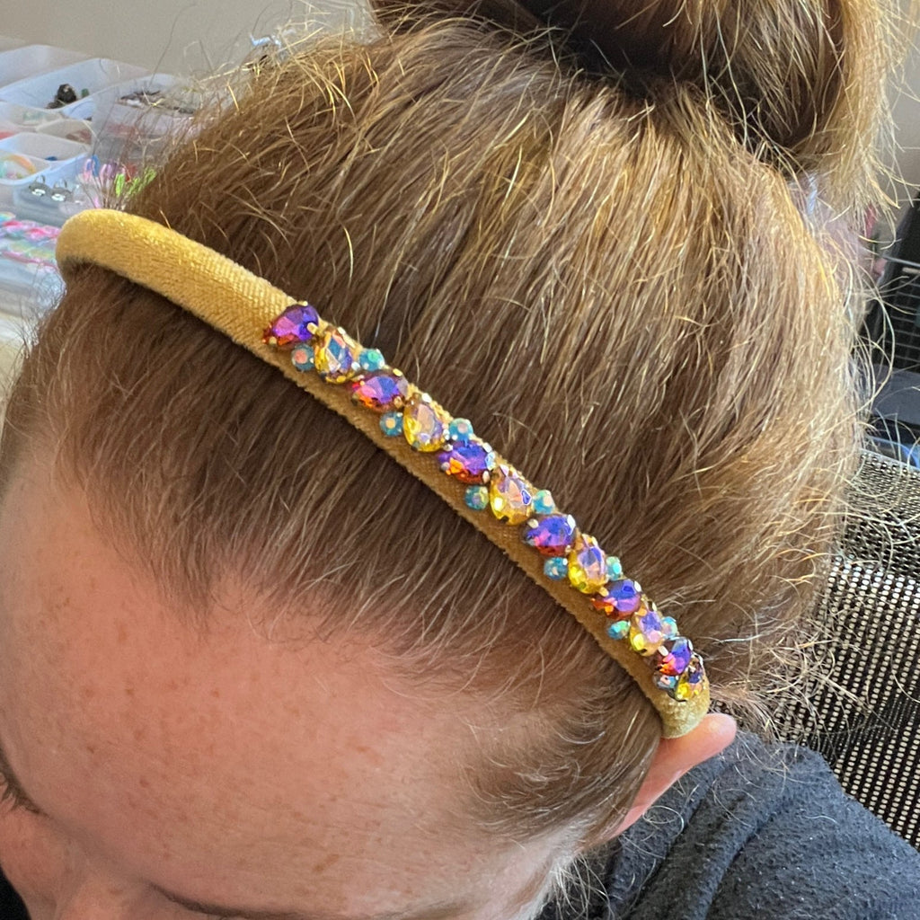 Velvet & Glass Gem Hard Headbands *NEW!*-no slip velvet hair bows no slip velvethair clips-Moo G Clips
