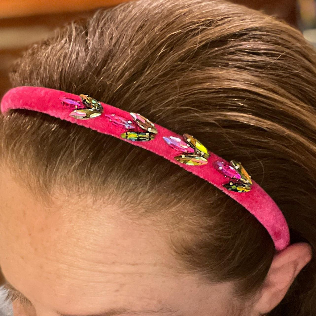 Velvet & Glass Gem Hard Headbands *NEW!*-no slip velvet hair bows no slip velvethair clips-Moo G Clips