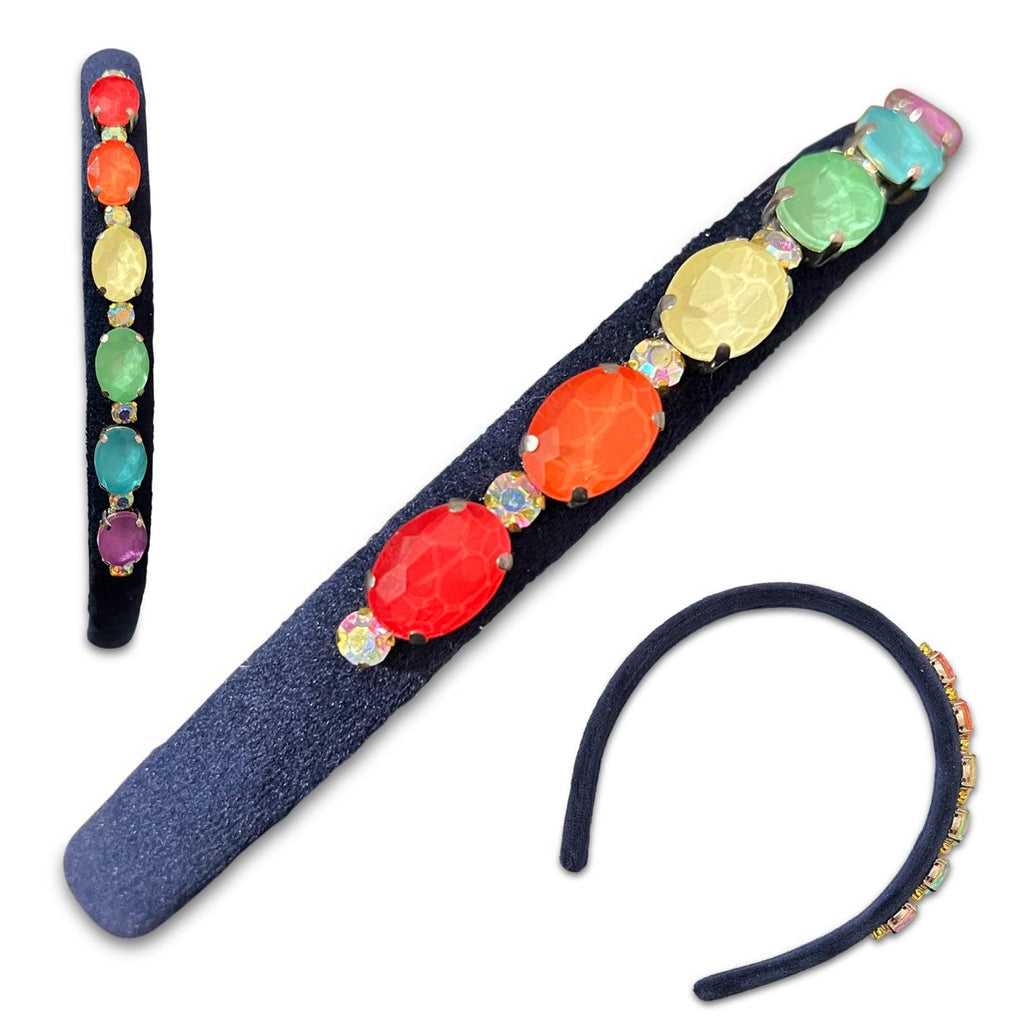 Velvet & Glass Gem Hard Headbands *NEW!*-no slip velvet hair bows no slip velvethair clips-Moo G Clips