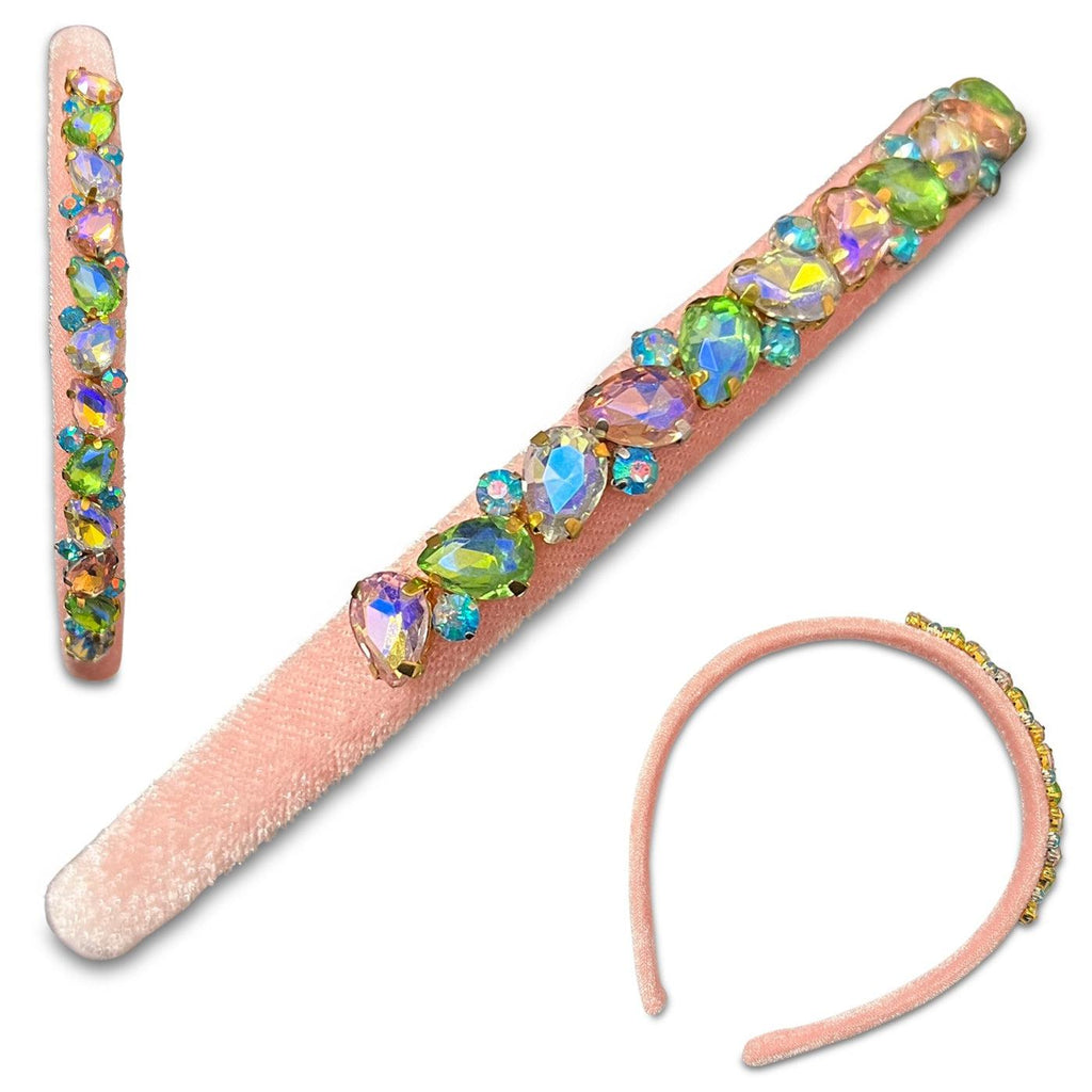 Velvet & Glass Gem Hard Headbands *NEW!*-no slip velvet hair bows no slip velvethair clips-Moo G Clips
