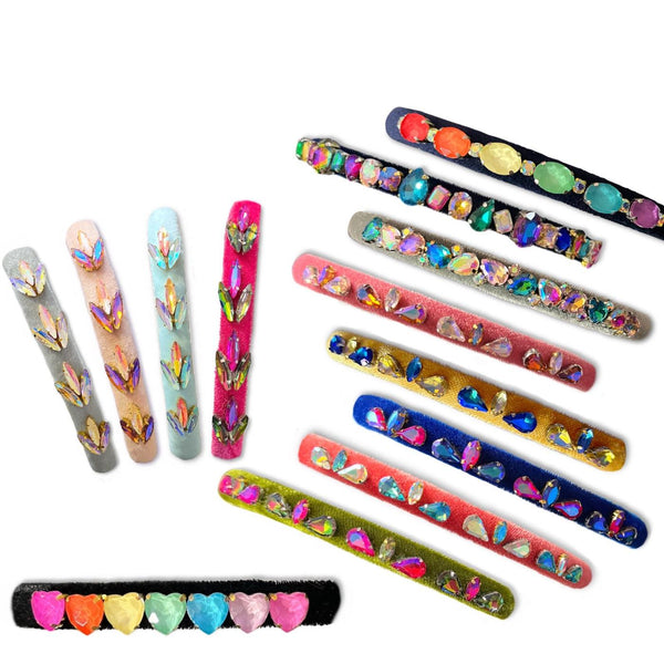 Velvet & Glass Gem Hard Headbands *NEW!*-no slip velvet hair bows no slip velvethair clips-Moo G Clips