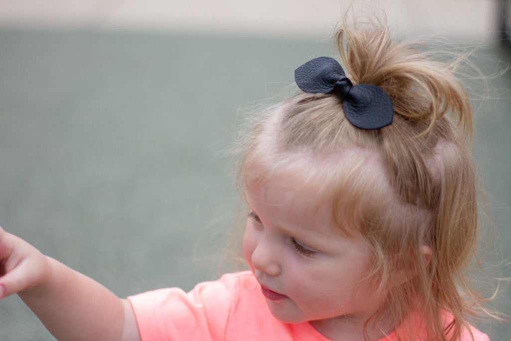 Basic Color Leather Hair Bows-no slip leather hair bows no slip leather hair clips-Moo G Clips