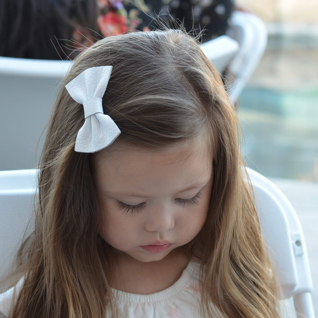 Basic Color Leather Hair Bows-no slip leather hair bows no slip leather hair clips-Moo G Clips