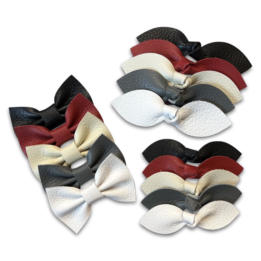 Basic Color Leather Hair Bows-no slip leather hair bows no slip leather hair clips-Moo G Clips