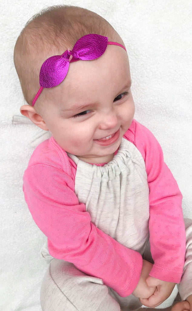 Bright Metallic Speckle Leather Hair Bows-no slip leather hair bows no slip leather hair clips-Moo G Clips