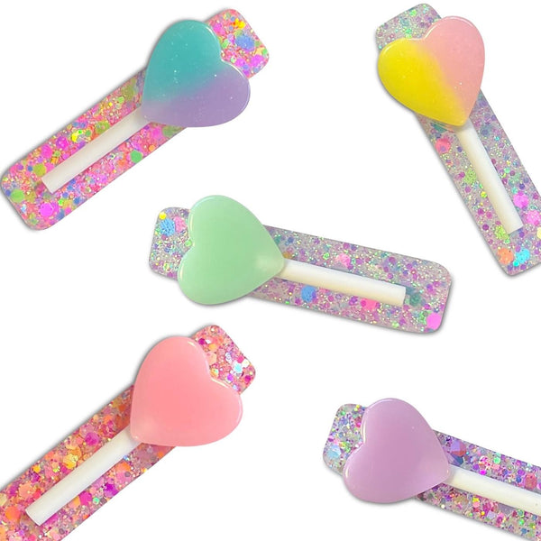 Heart Lollipop Resin Bar Hair Clips-Clearance no slip hair clips-Flower No slip hair clips-Animal no slip hair clips-Star no slip hair clip-heart no slip hair clips-butterfly no slip hair clips-Moo G Clips