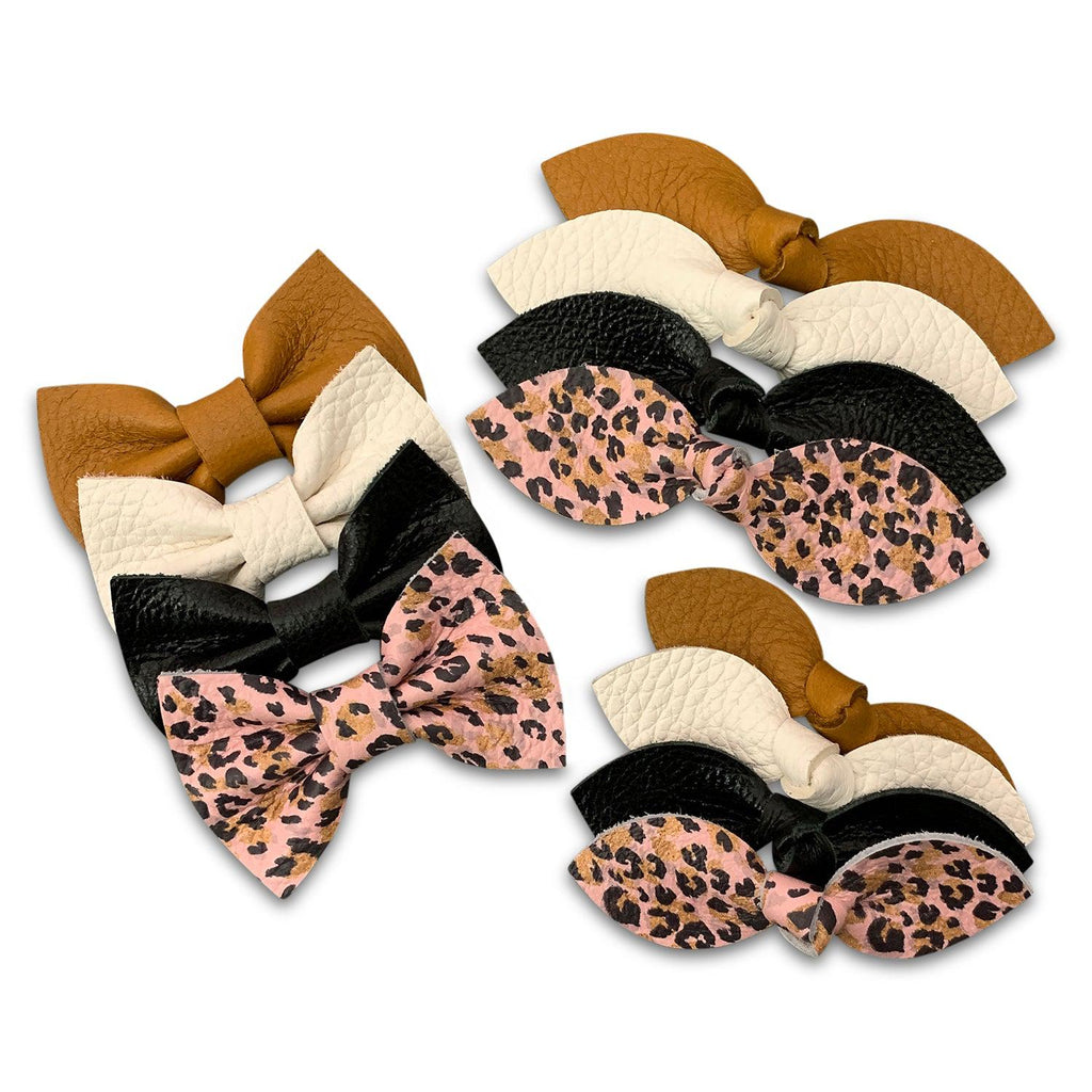 Honey Mustard & Cream Leather Hair Bows-no slip leather hair bows no slip leather hair clips-Moo G Clips