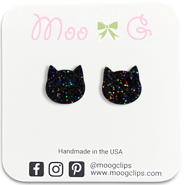Iridescent Black Glitter Cat Flat Head Resin Earrings-Clearance no slip hair clips-Flower No slip hair clips-Animal no slip hair clips-Star no slip hair clip-heart no slip hair clips-butterfly no slip hair clips-Moo G Clips