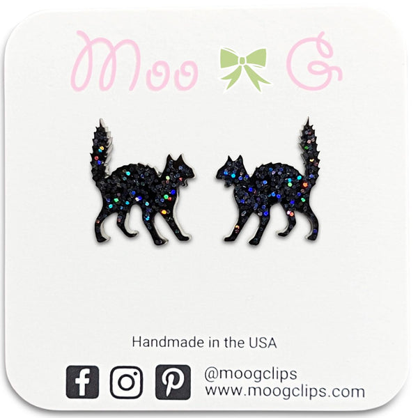 Iridescent Black Glitter Spooked Cat Resin Earrings-Clearance no slip hair clips-Flower No slip hair clips-Animal no slip hair clips-Star no slip hair clip-heart no slip hair clips-butterfly no slip hair clips-Moo G Clips