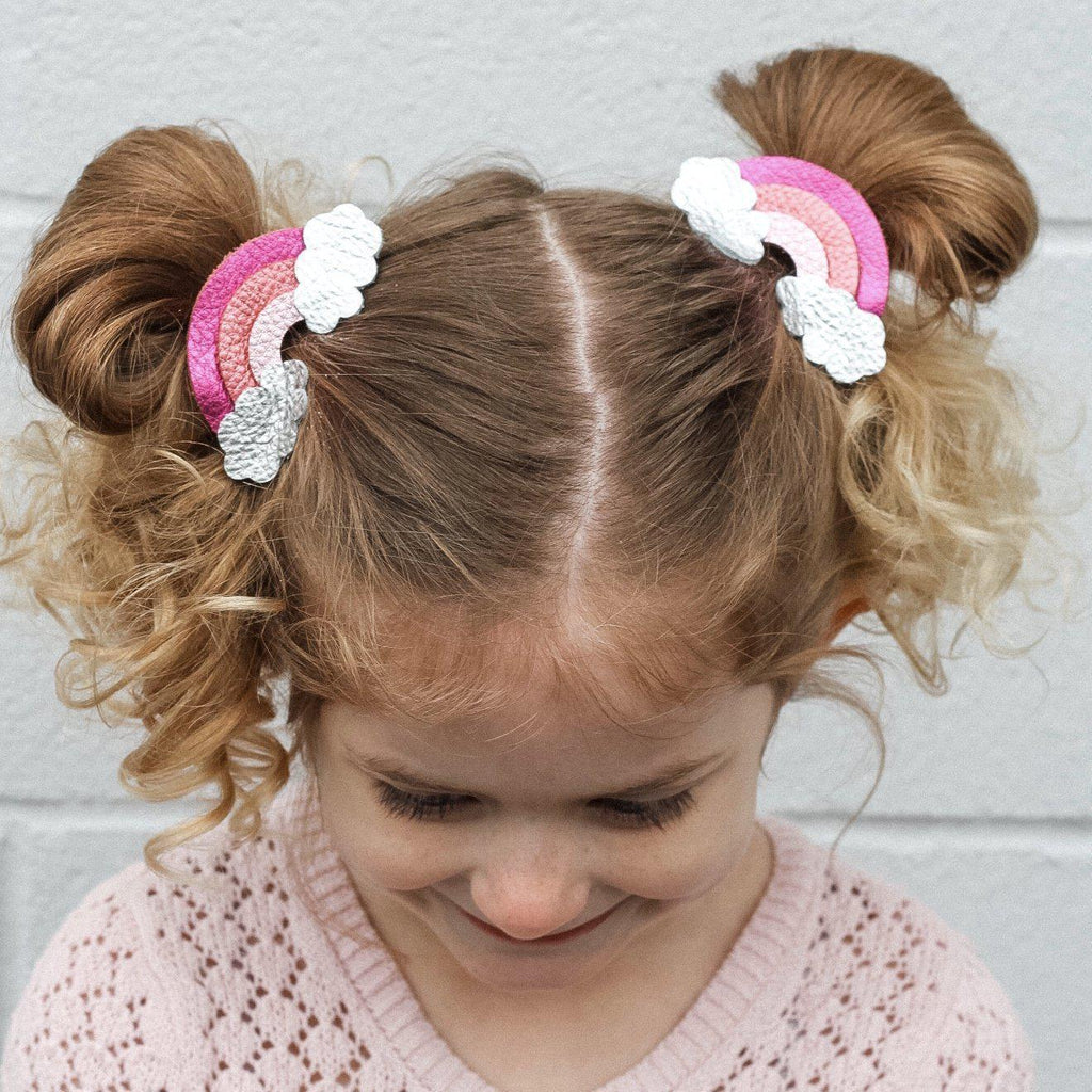 Leather Rainbow Hair Bows-no slip leather hair bows no slip leather hair clips-Moo G Clips
