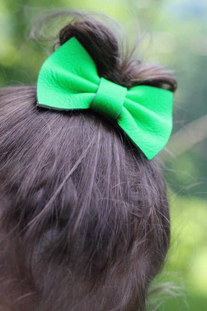 Neon Leather Hair Bows-no slip leather hair bows no slip leather hair clips-Moo G Clips