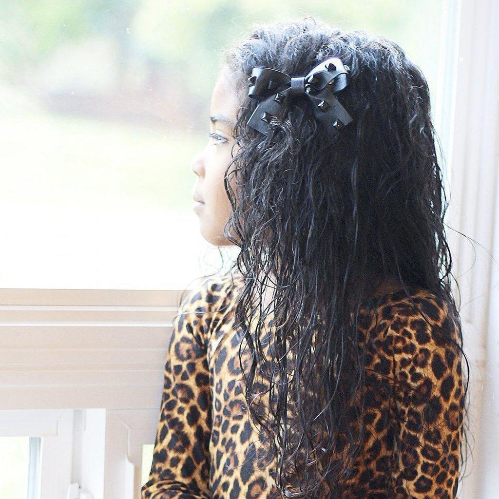 Rocker Hair Bows-no slip leather hair bows no slip leather hair clips-Moo G Clips