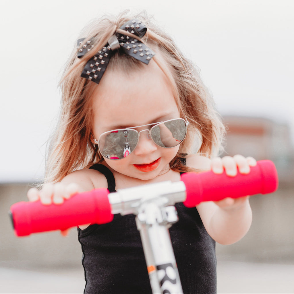 Rocker Hair Bows-no slip leather hair bows no slip leather hair clips-Moo G Clips