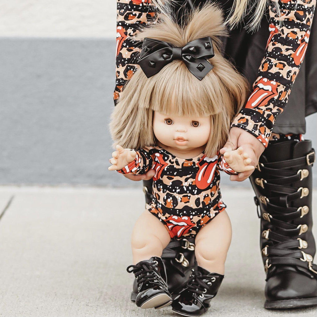 Rocker Hair Bows-no slip leather hair bows no slip leather hair clips-Moo G Clips