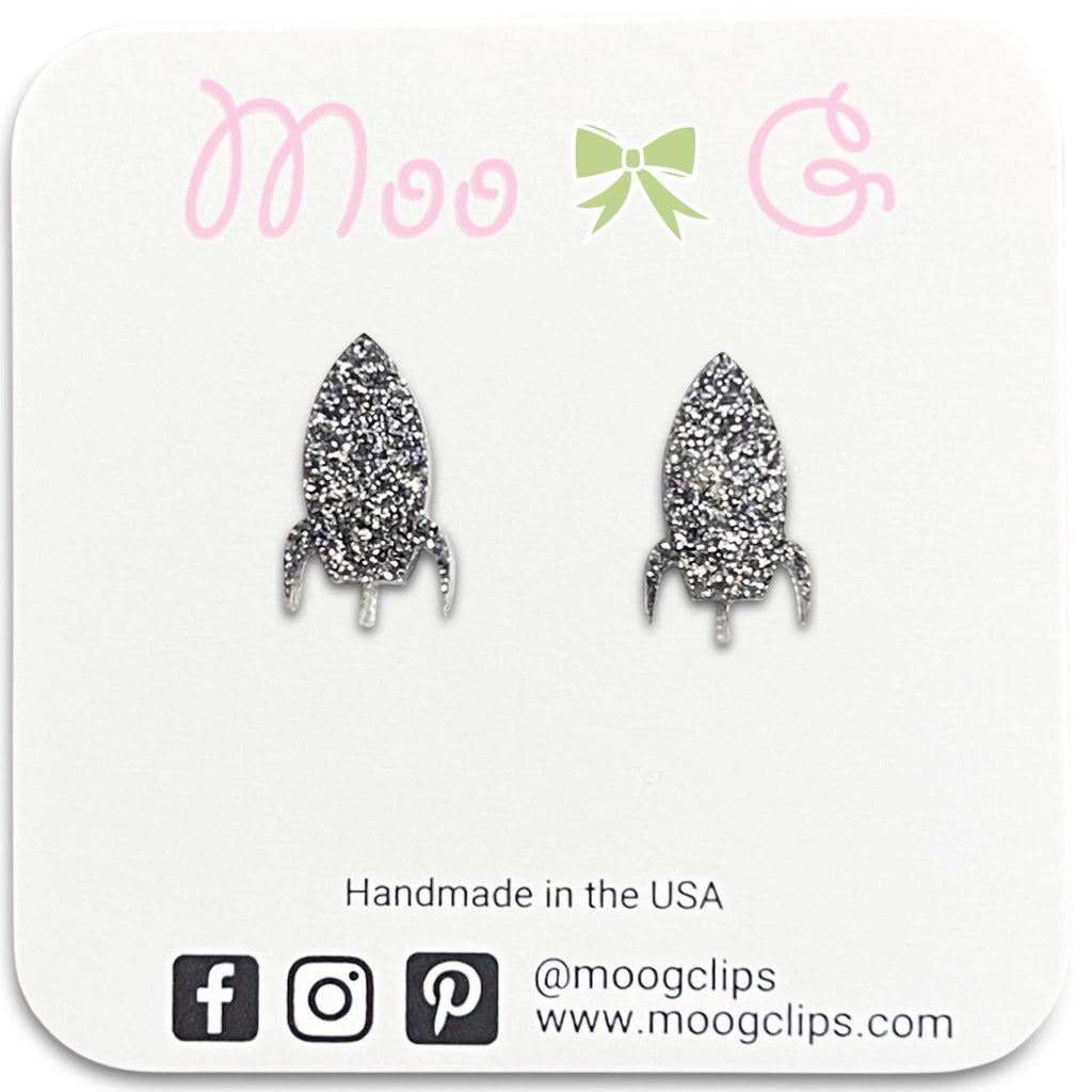 Silver Rocket Ship Resin Earrings-Clearance no slip hair clips-Flower No slip hair clips-Animal no slip hair clips-Star no slip hair clip-heart no slip hair clips-butterfly no slip hair clips-Moo G Clips