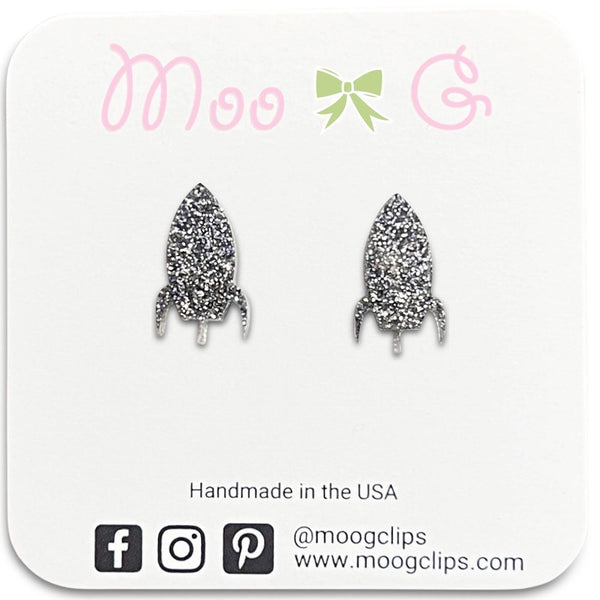 Silver Rocket Ship Resin Earrings-Clearance no slip hair clips-Flower No slip hair clips-Animal no slip hair clips-Star no slip hair clip-heart no slip hair clips-butterfly no slip hair clips-Moo G Clips