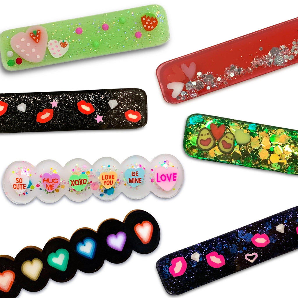 Valentine’s Resin Confetti Bar Hair Clips-Clearance no slip hair clips-Flower No slip hair clips-Animal no slip hair clips-Star no slip hair clip-heart no slip hair clips-butterfly no slip hair clips-Moo G Clips