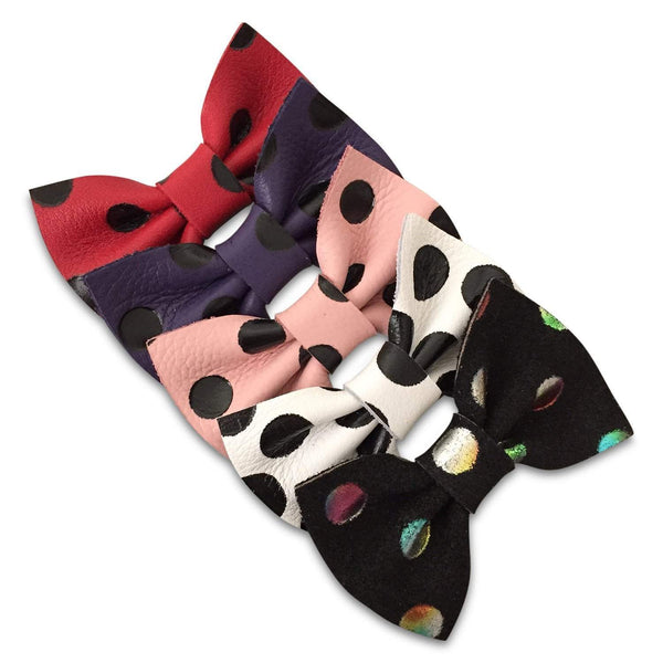 Polka Dot Leather Hair Bows-no slip leather hair bows no slip leather hair clips-Moo G Clips