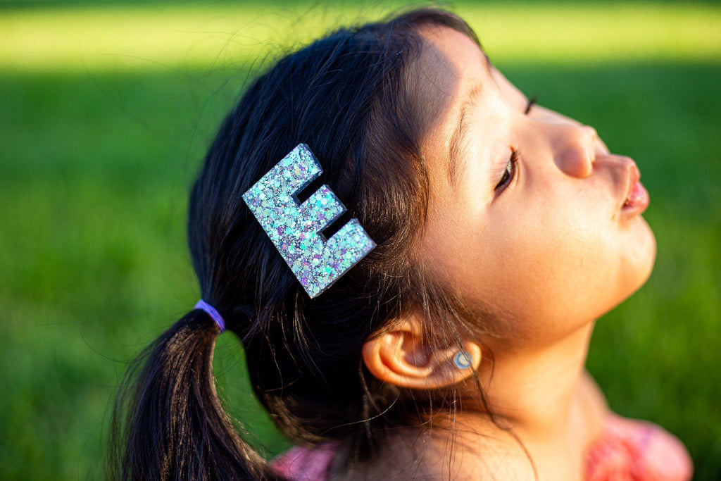 Resin Alphabet Initial Statement Personalized Hair Clips, Pins, & Magnets-no slip leather hair bows no slip leather hair clips-Moo G Clips